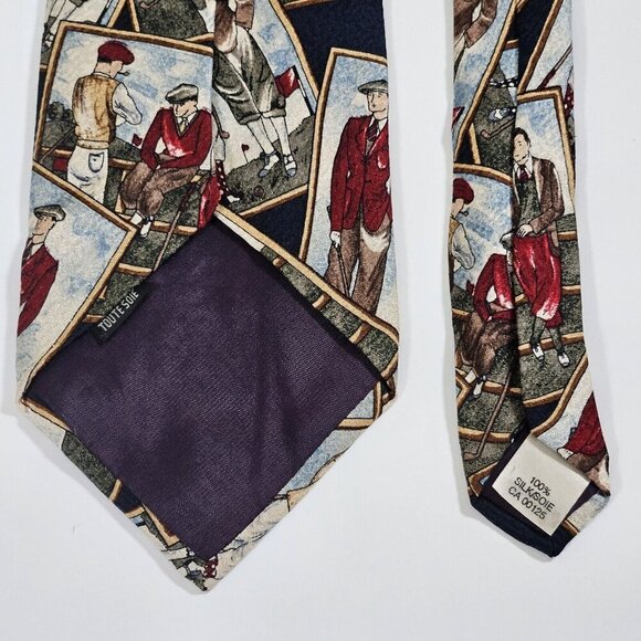 Gant Tie Silk  Multicolor Golf Players Print VTG Boho Art to Wear W3.75 L58 inch - Picture 9 of 16